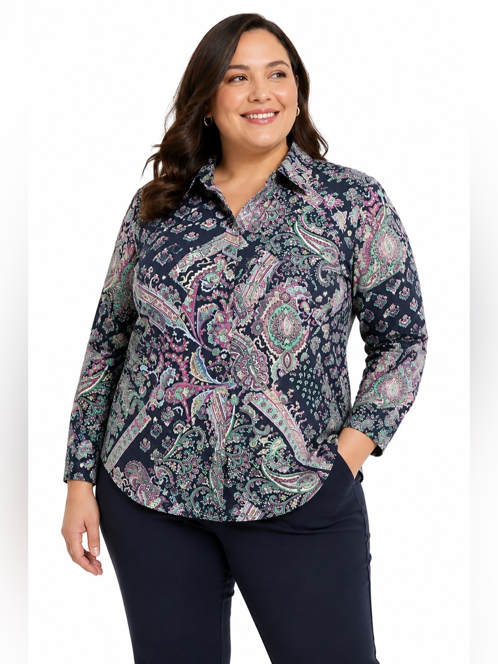 Lauren Ralph Lauren 2X Paisley Cotton Button Down Shirt Non Iron Plus Size